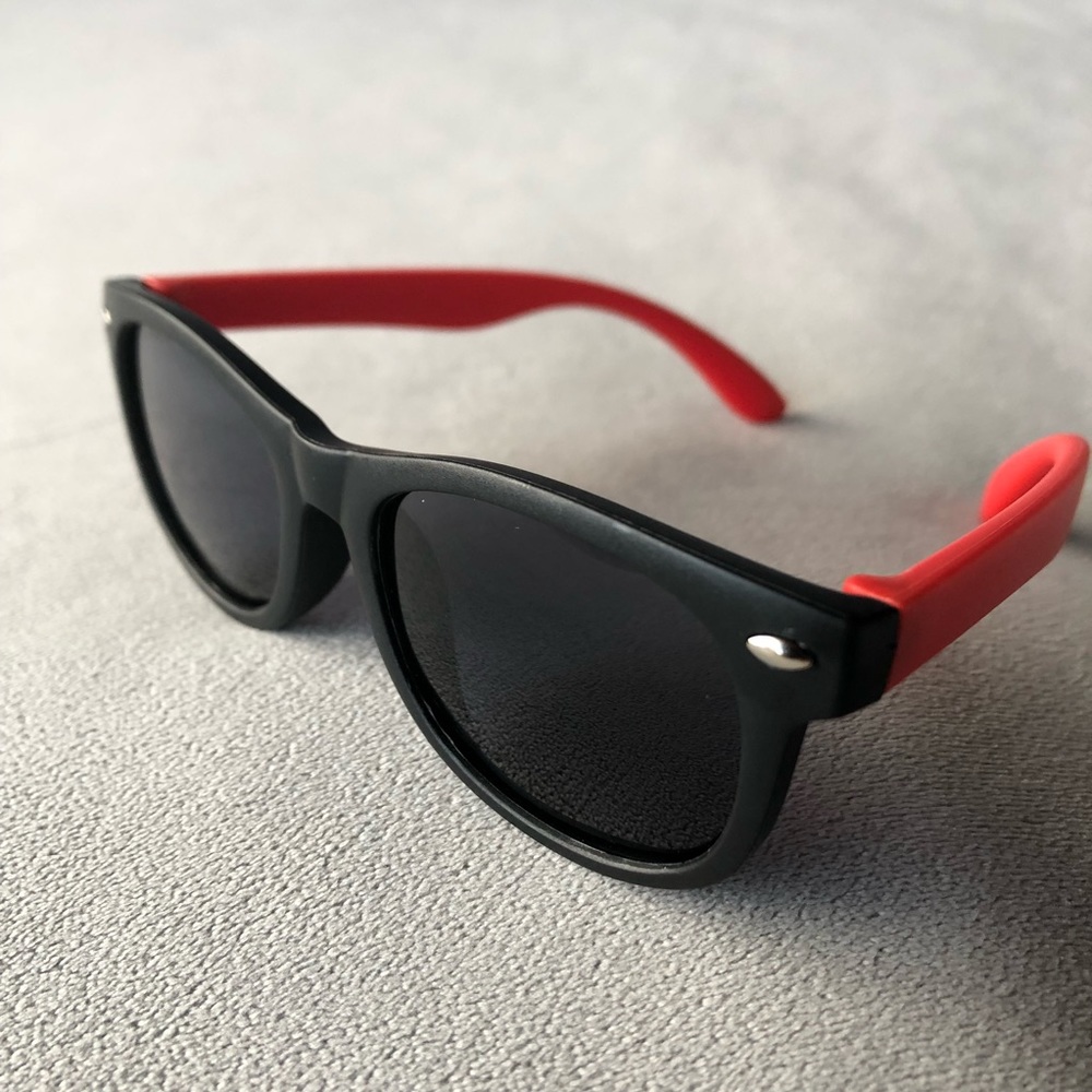 Childrens Sunglasses ~ Black with Red ~ Size Toddler to Child ~ UVA - UVB